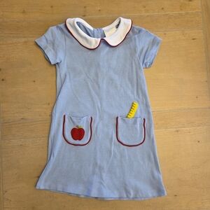 Little English Blue Dress with White Collar Back To School Dress